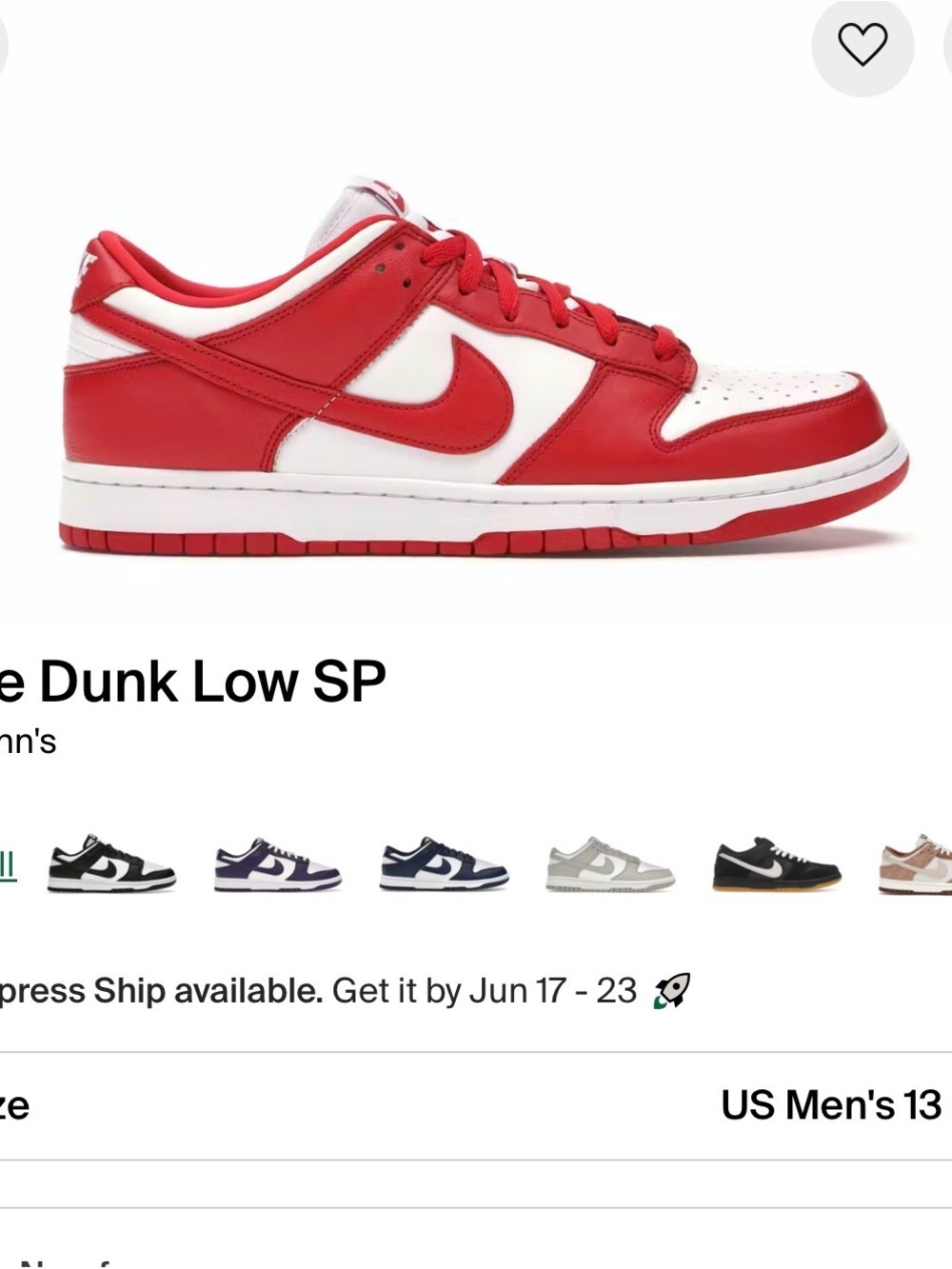 Nike Kids Red and White Dunk Low Sneaker